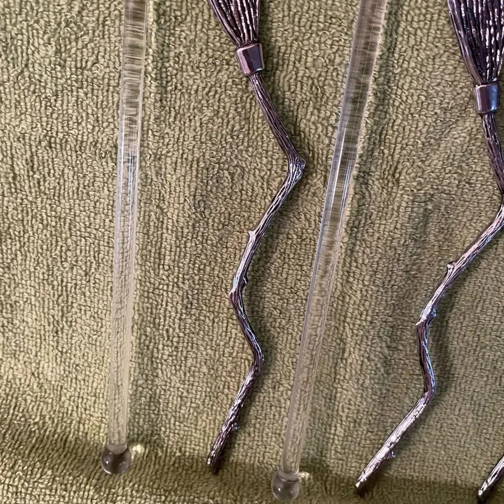 Blown Glass Witch Hat Stir Sticks Metal Broom Stir Sticks lot of 8!